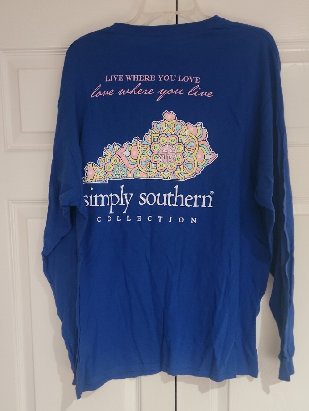 Simply Southern Royal Blue Long Sleeve Shirt with Pink Bow Logo - Picture 3 of 3